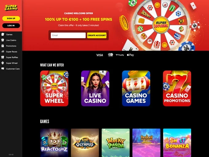 Super Casino Homepage Interface